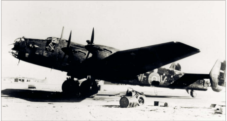 The four-engine Handley-Page Halifax Mk.II/srs. 1a L9613 (NF-V) plane, from which the paratroopers of
Groups ANTHROPOID, SILVER A and SILVER B, were air-dropped during the night of December 28-29,
1941. Source: Burian et al. Assassination: Operation ANTHROPOID 1941-1942 (Prague, 2002)