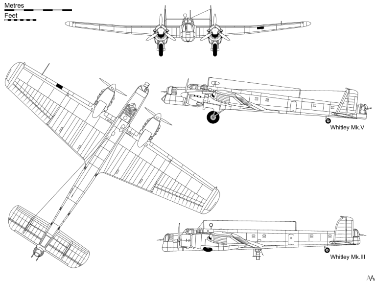 Orthographic projections of w:Armstrong Whitworth Whitley bomber Source Emoscopes (wiki)